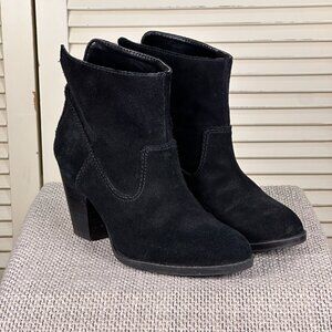 Nine West Hamelin Black Suede Leather Ankle Boots V-back Bootie Women's Size 6 M